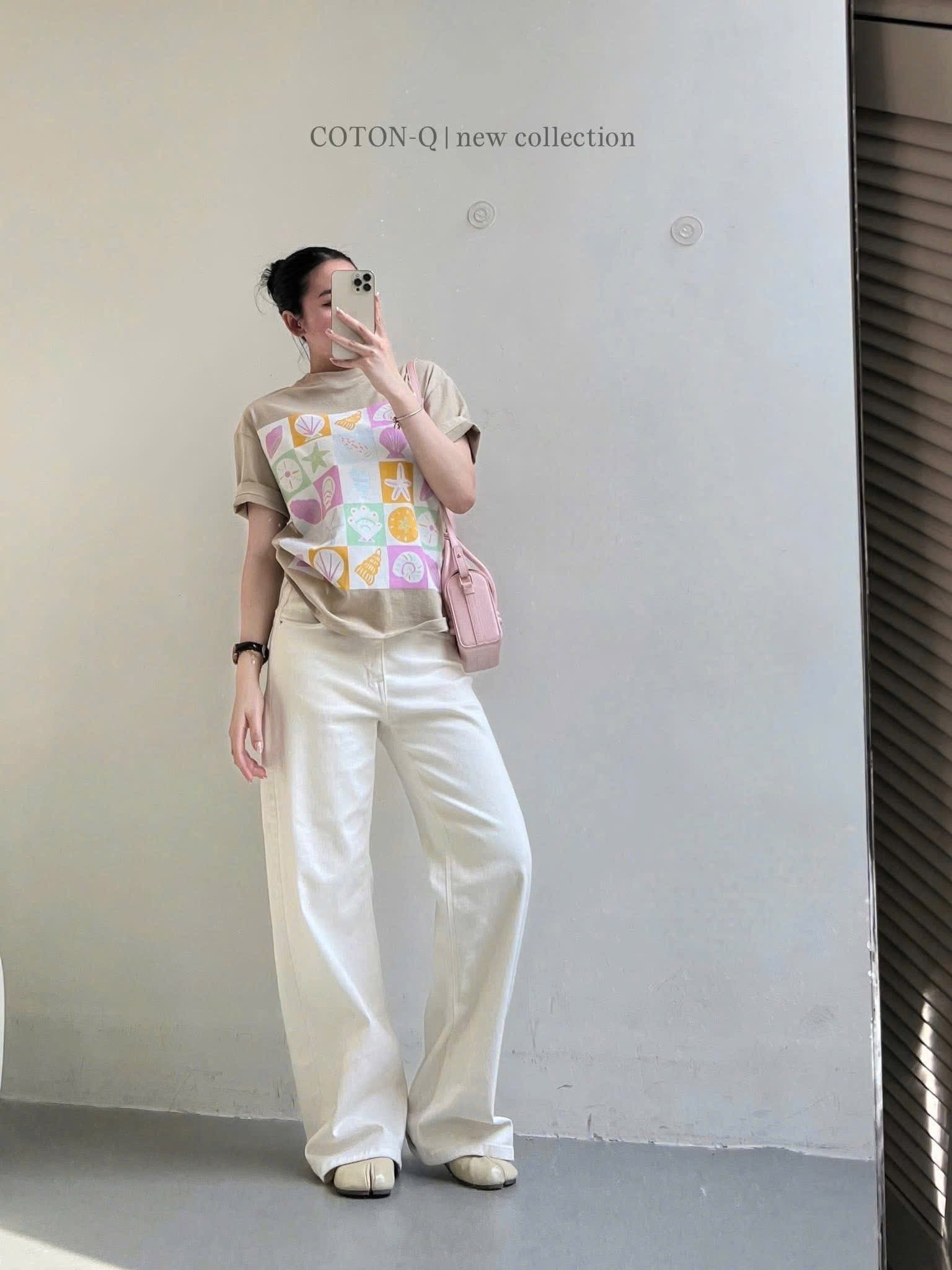 ANU359 - ÁO PHÔNG NỮ NÂU BE IN TO SAO BIỂN
