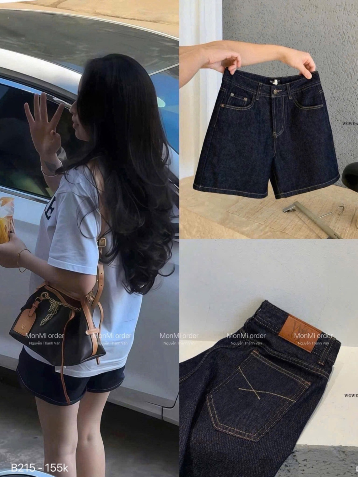 QNU676 - QUẦN SOOC JEANS NỮ XANH ĐẬM ỐNG RỘNG