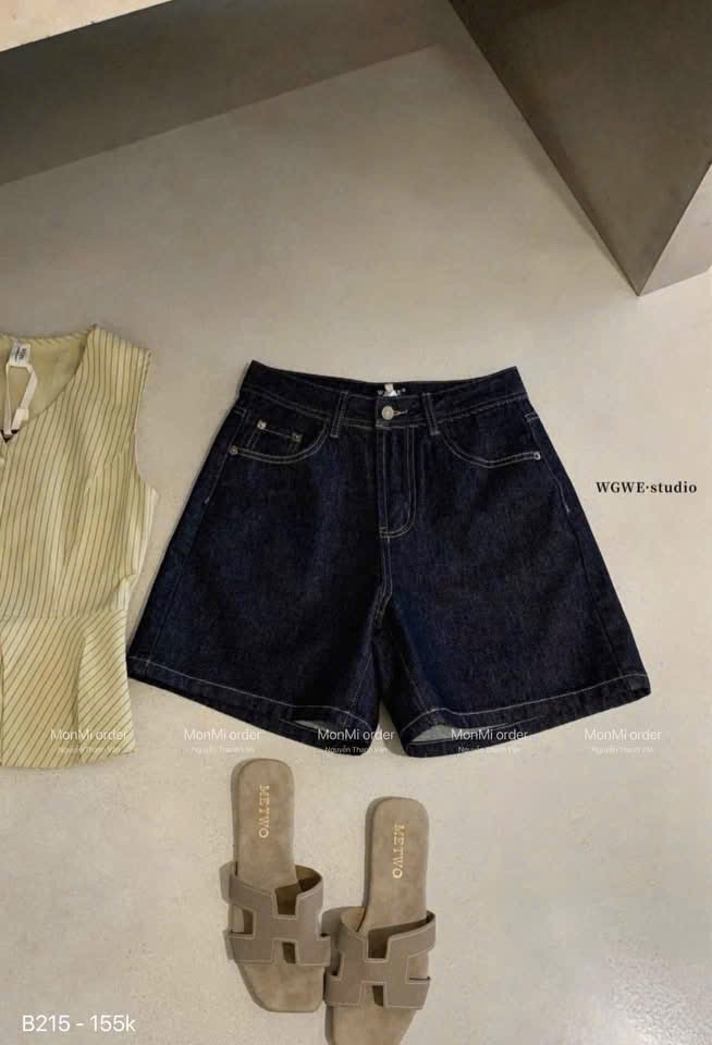 QNU676 - QUẦN SOOC JEANS NỮ XANH ĐẬM ỐNG RỘNG