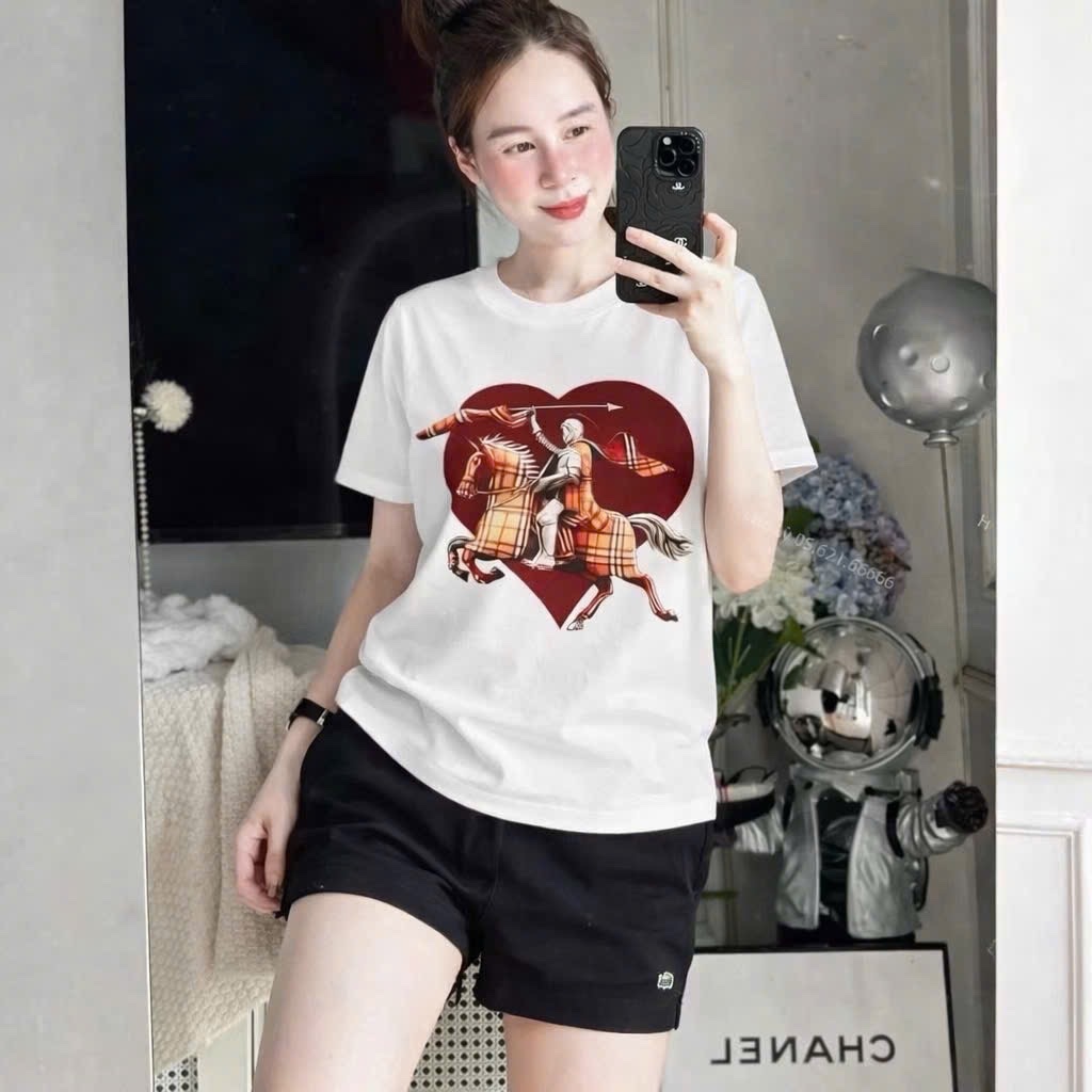 ANU358 - ÁO PHÔNG NỮ TRẮNG NGỰA CARO TIM ĐỎ