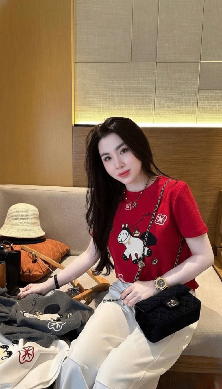 ANU341 - ÁO PHÔNG NỮ ĐỎ IN NGỰA TRẮNG