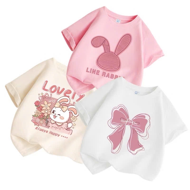 AB886 - SET 3 ÁO PHÔNG BÉ GÁI THỎ NƠ LOVELY hồng be trắng