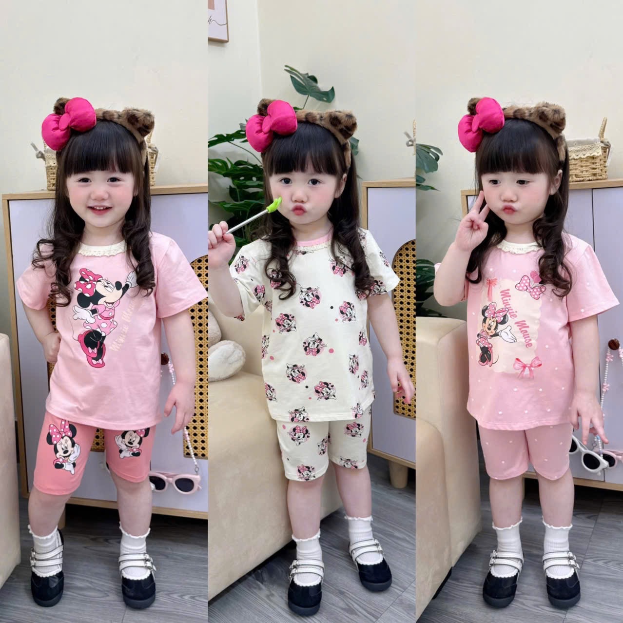 G918 - SET 3 BỘ BÉ GÁI MICKEY QUẦN NGỐ CỔ REN