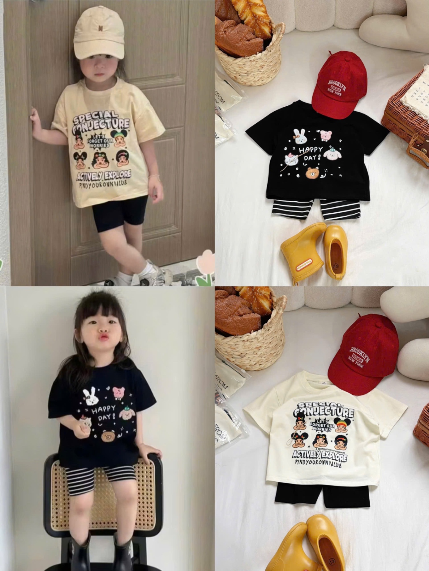 G922 - SET 2 BỘ ĐÙI BÉ GÁI THỎ ÁO ĐEN BE QUẦN KẺ