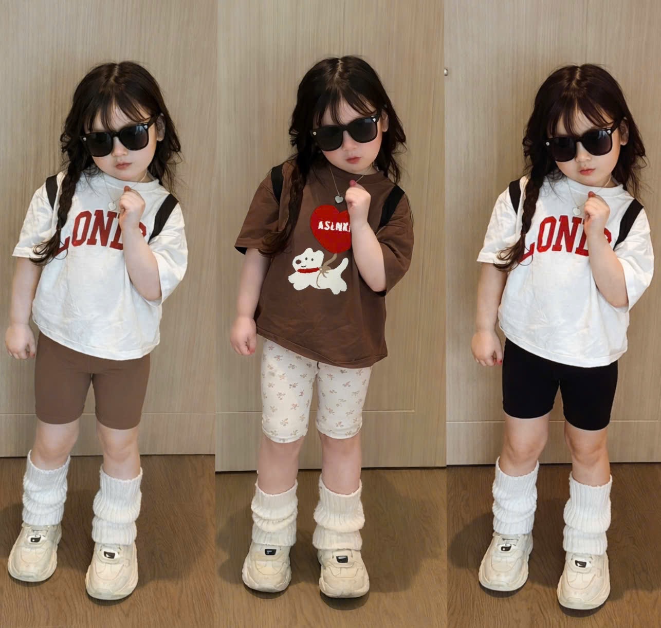 QB374 - SET 3 QUẦN LEGGING ĐÙI BÉ GÁI đen nâu hoa