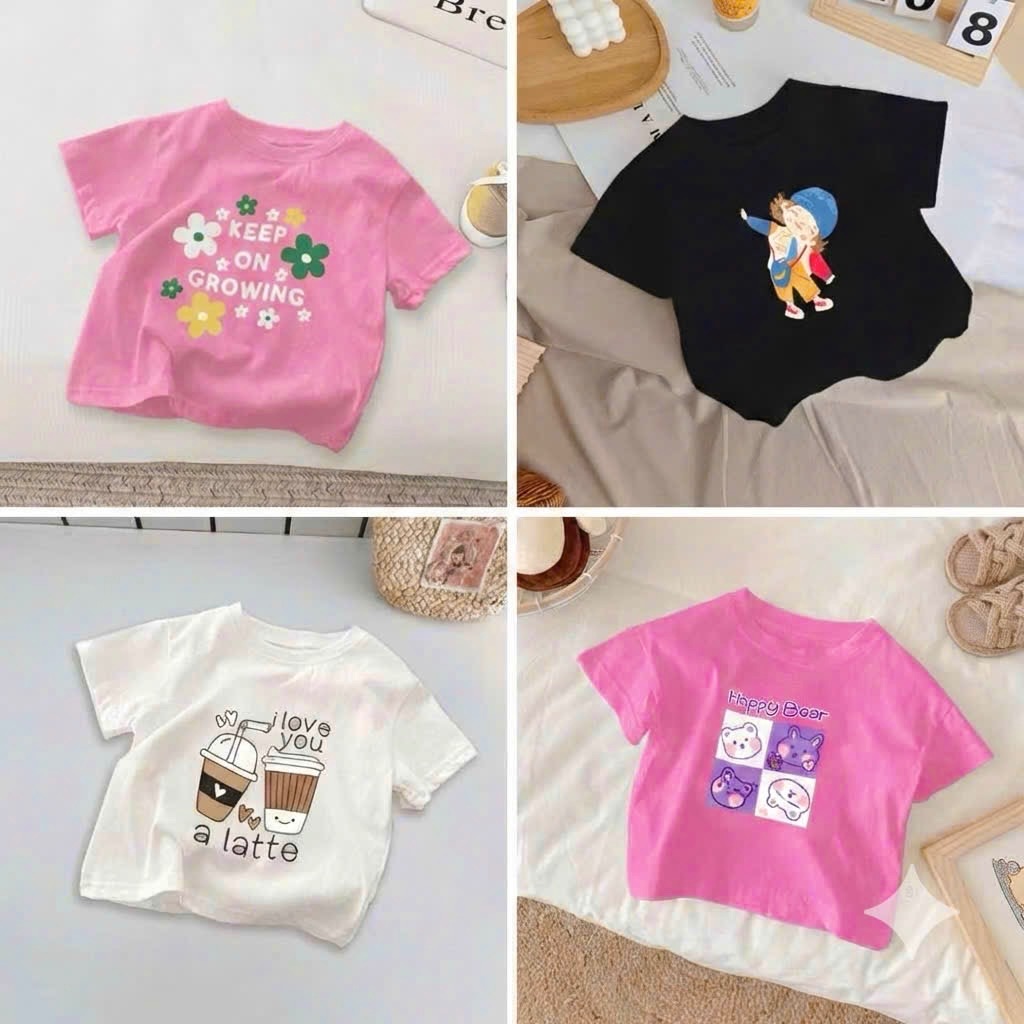 AB888 - SET 4 ÁO BÉ GÁI PHÔNG HOA CÔ GÁI đen hồng be