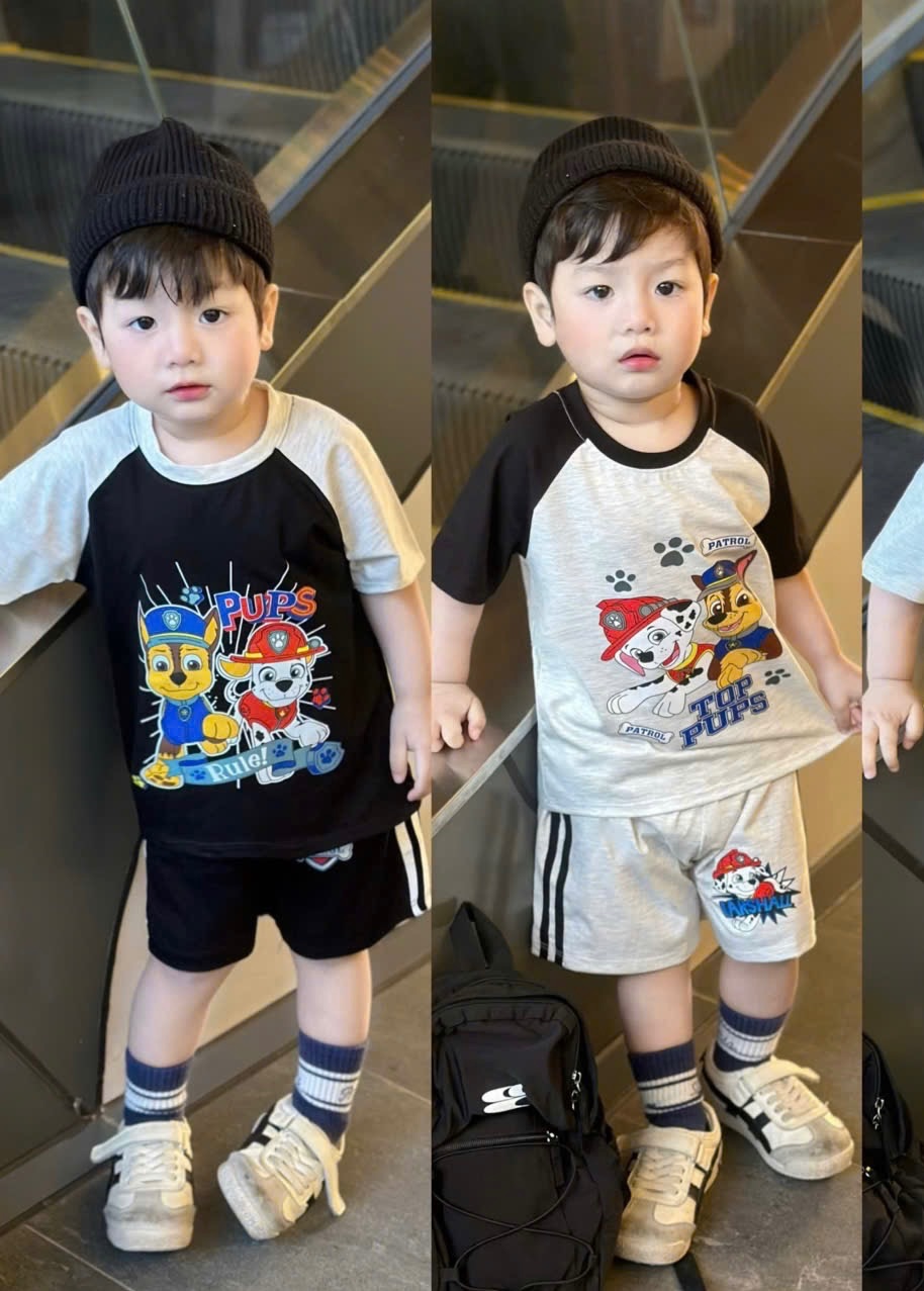 T161 - SET 2 BỘ ĐÙI BÉ TRAI CHÓ CỨU HỘ PUPS đen ghi