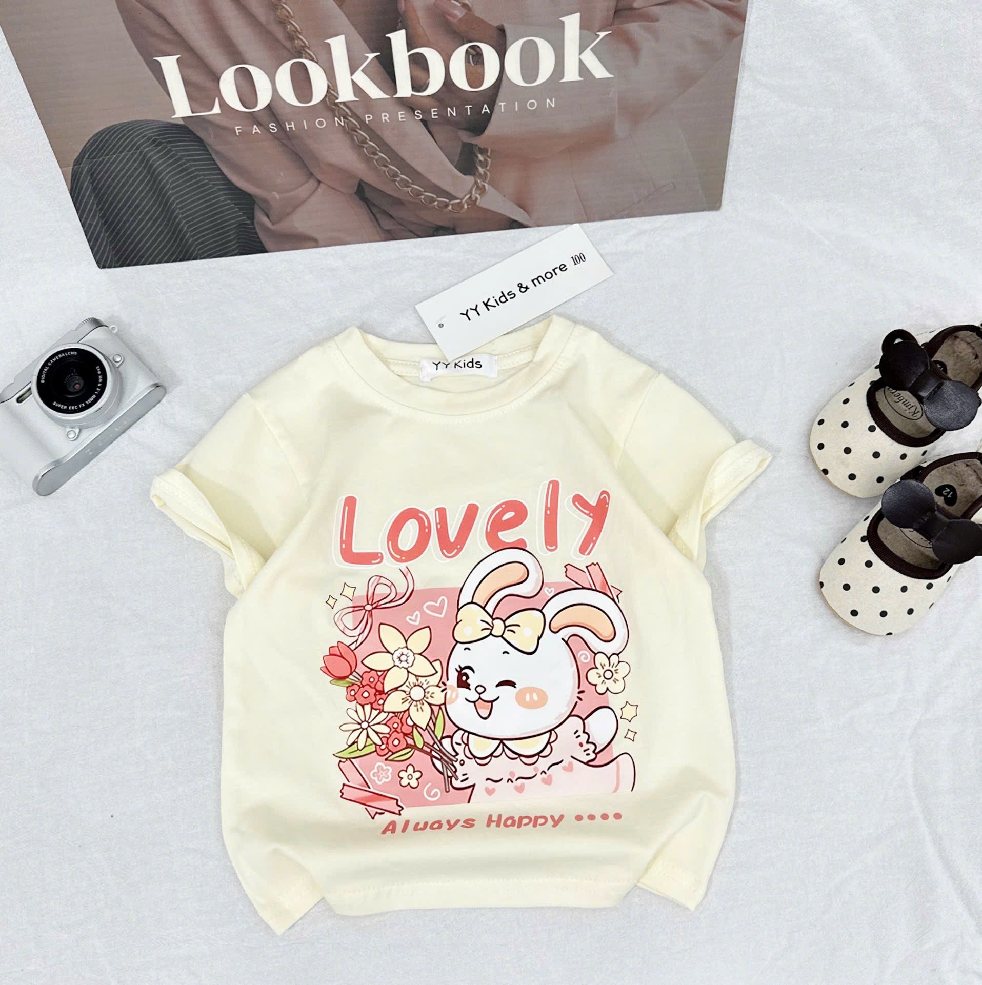 AB886 - SET 3 ÁO PHÔNG BÉ GÁI THỎ NƠ LOVELY hồng be trắng