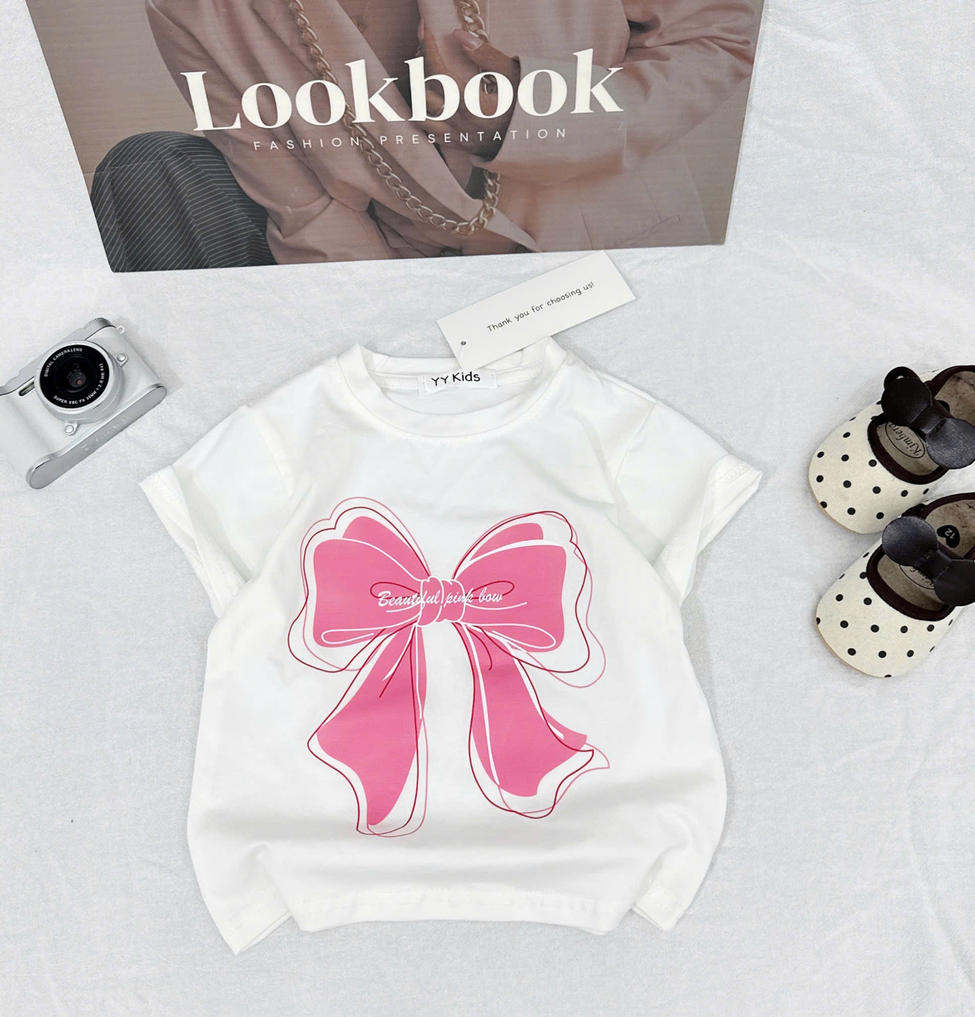 AB886 - SET 3 ÁO PHÔNG BÉ GÁI THỎ NƠ LOVELY hồng be trắng