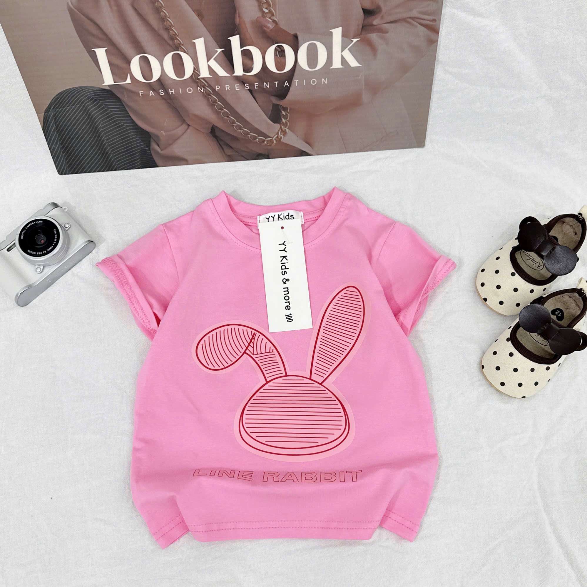 AB886 - SET 3 ÁO PHÔNG BÉ GÁI THỎ NƠ LOVELY hồng be trắng