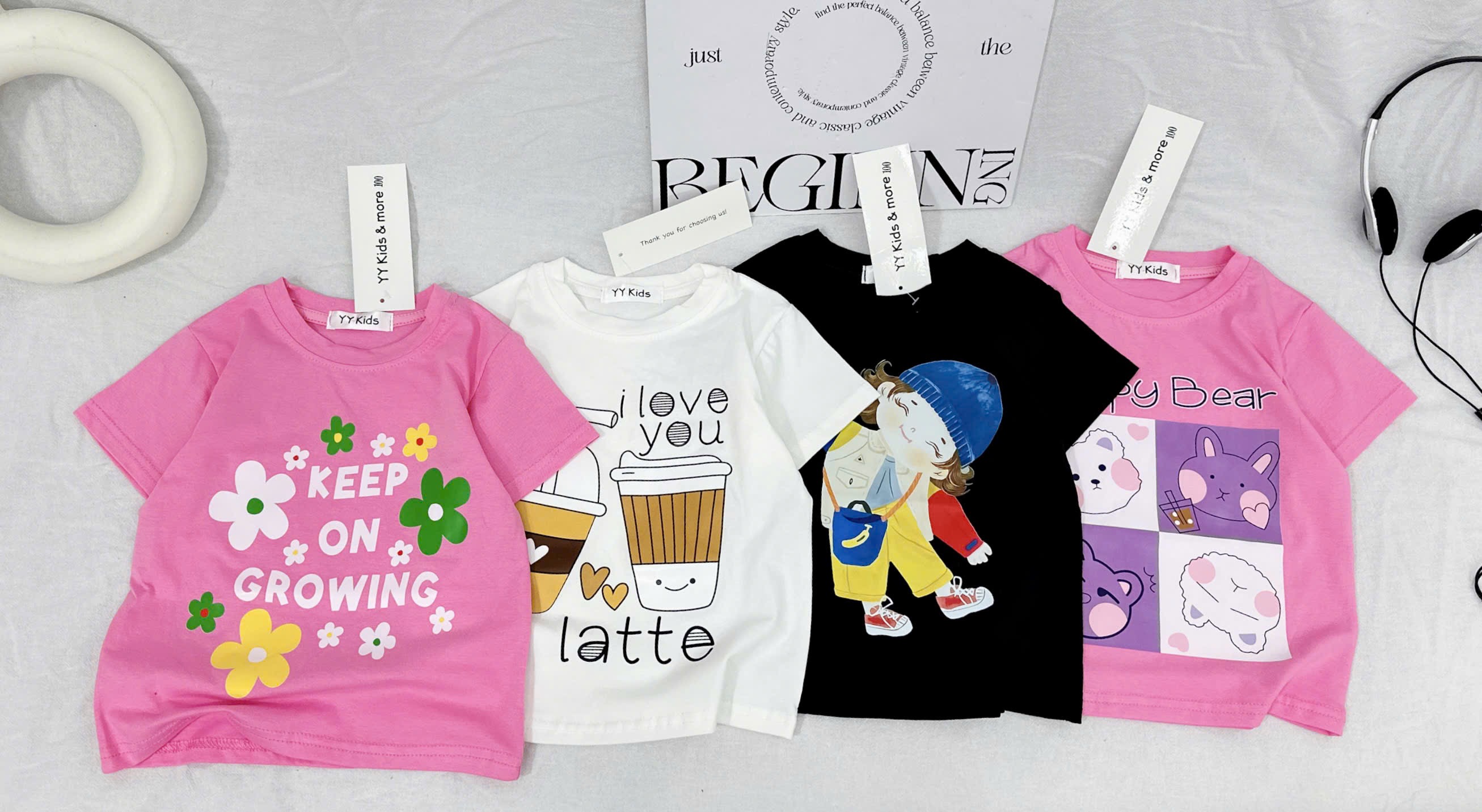 AB888 - SET 4 ÁO BÉ GÁI PHÔNG HOA CÔ GÁI đen hồng be