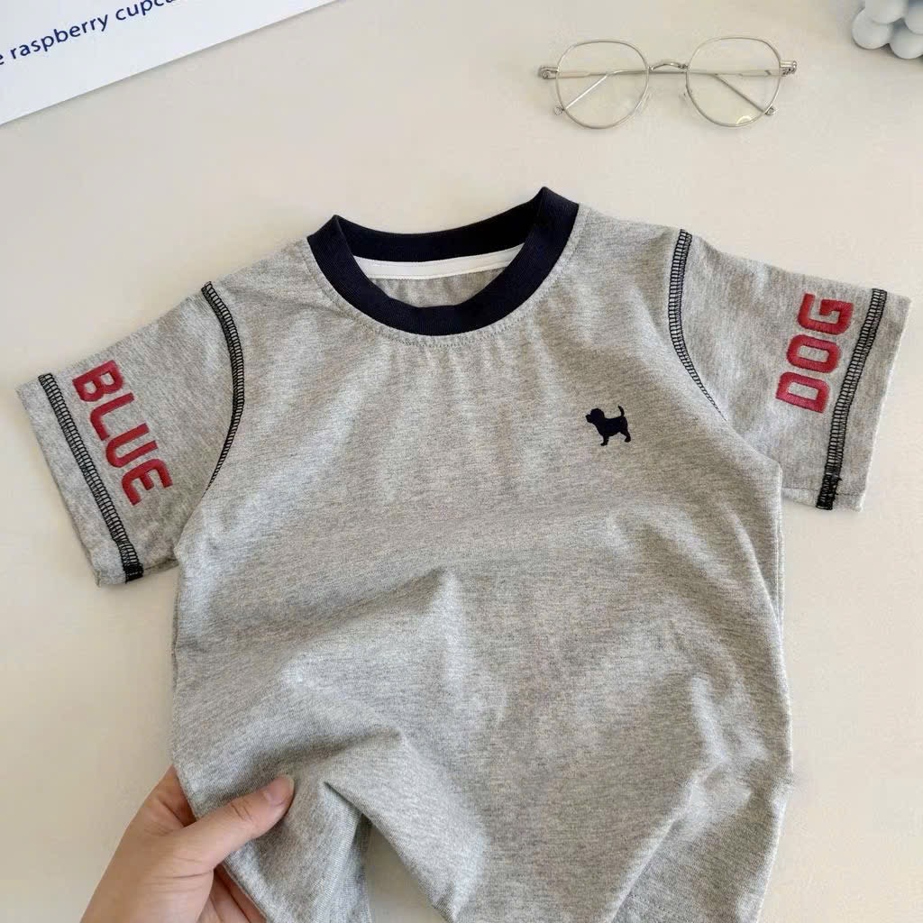 AB889 - SET 3 ÁO BÉ TRAI CỘC CHÓ BLUE DOG ghi vàng trắng