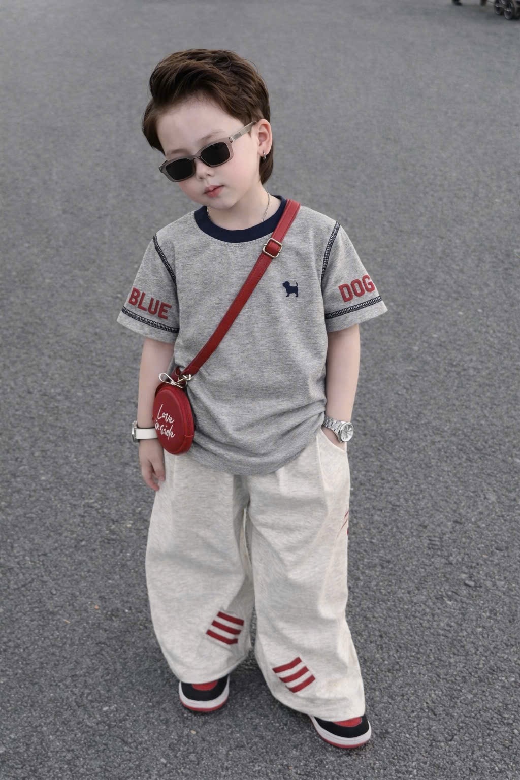 AB889 - SET 3 ÁO BÉ TRAI CỘC CHÓ BLUE DOG ghi vàng trắng