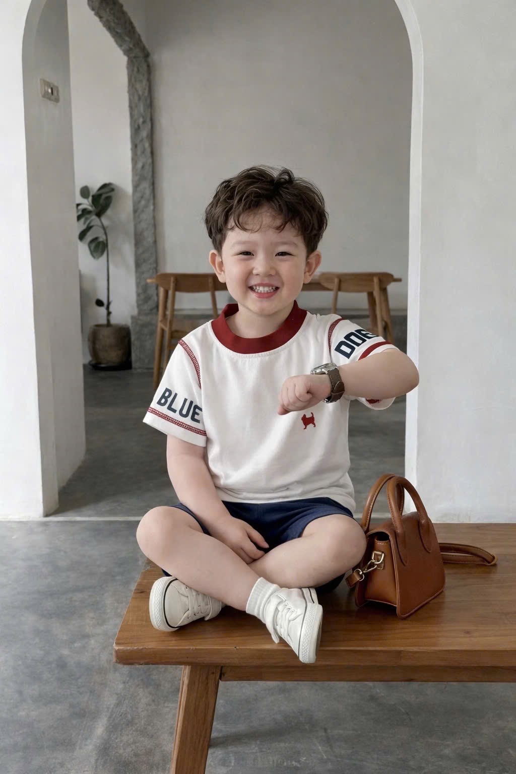 AB889 - SET 3 ÁO BÉ TRAI CỘC CHÓ BLUE DOG ghi vàng trắng