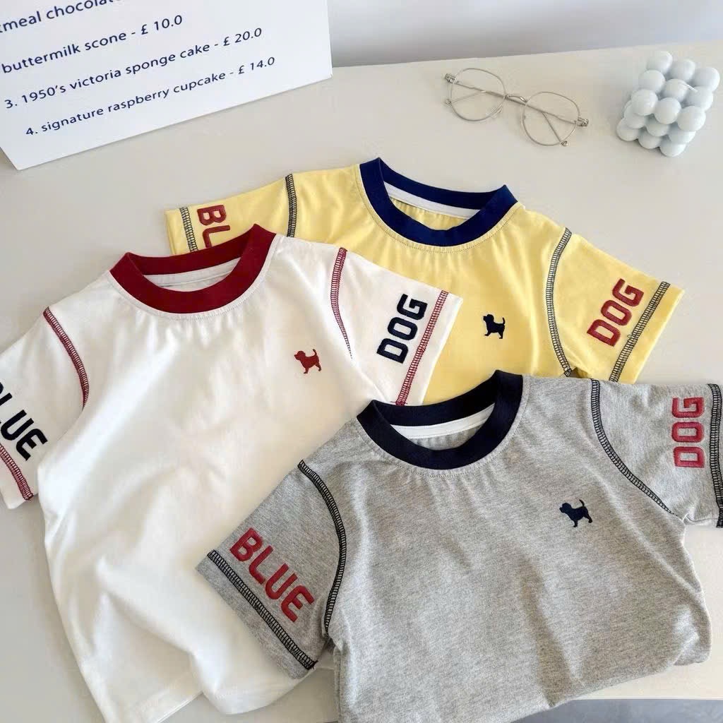 AB889 - SET 3 ÁO BÉ TRAI CỘC CHÓ BLUE DOG ghi vàng trắng