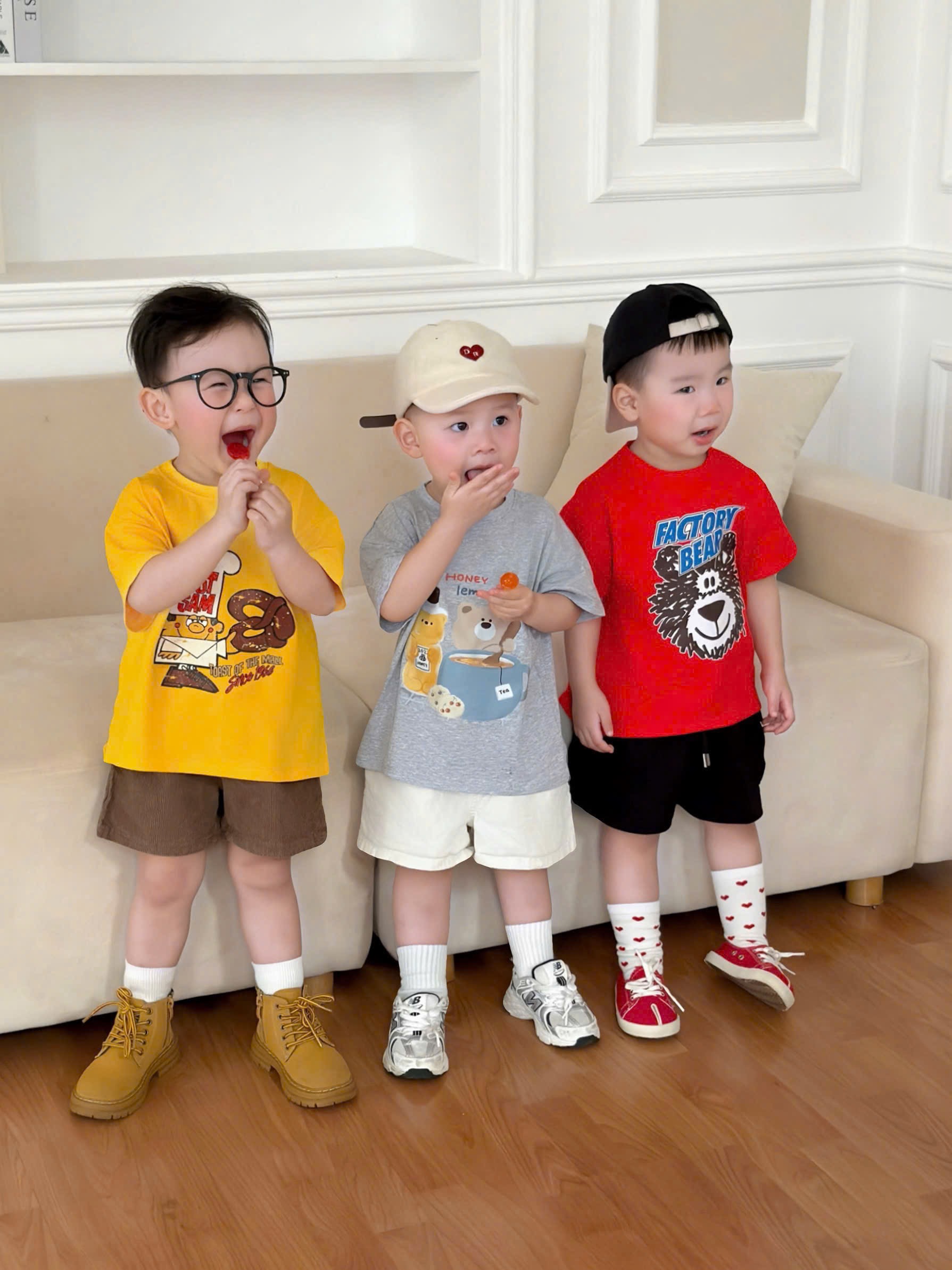 AB893 - SET 4 ÁO BÉ TRAI CỘC HÌNH THÚ đỏ vàng xanh xám