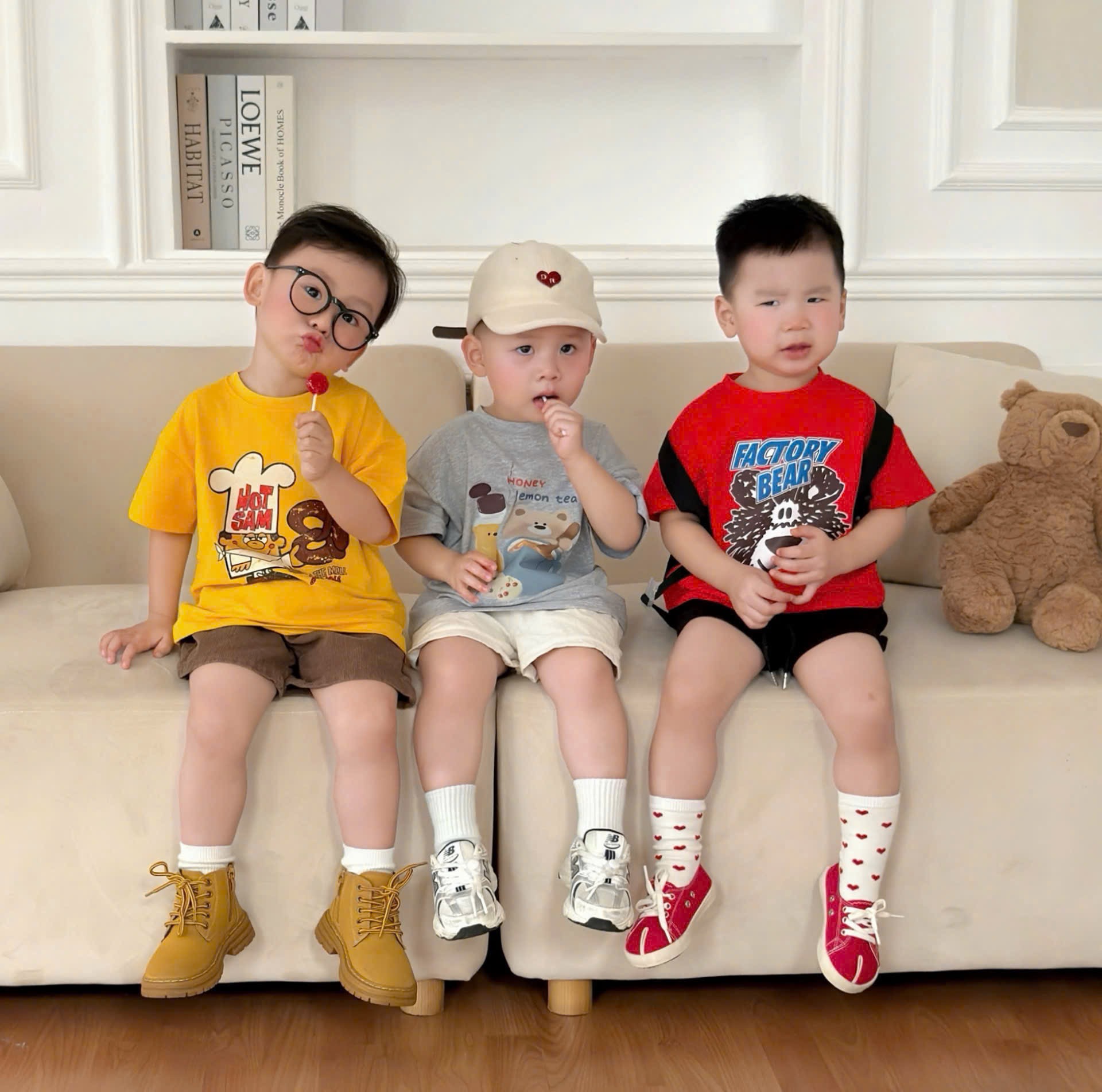 AB893 - SET 4 ÁO BÉ TRAI CỘC HÌNH THÚ đỏ vàng xanh xám