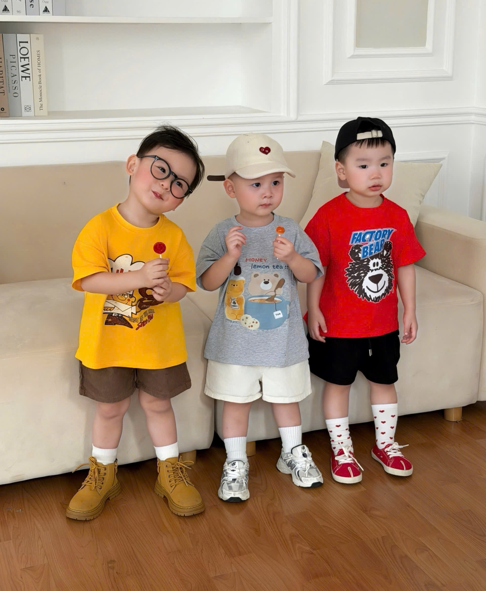 AB893 - SET 4 ÁO BÉ TRAI CỘC HÌNH THÚ đỏ vàng xanh xám