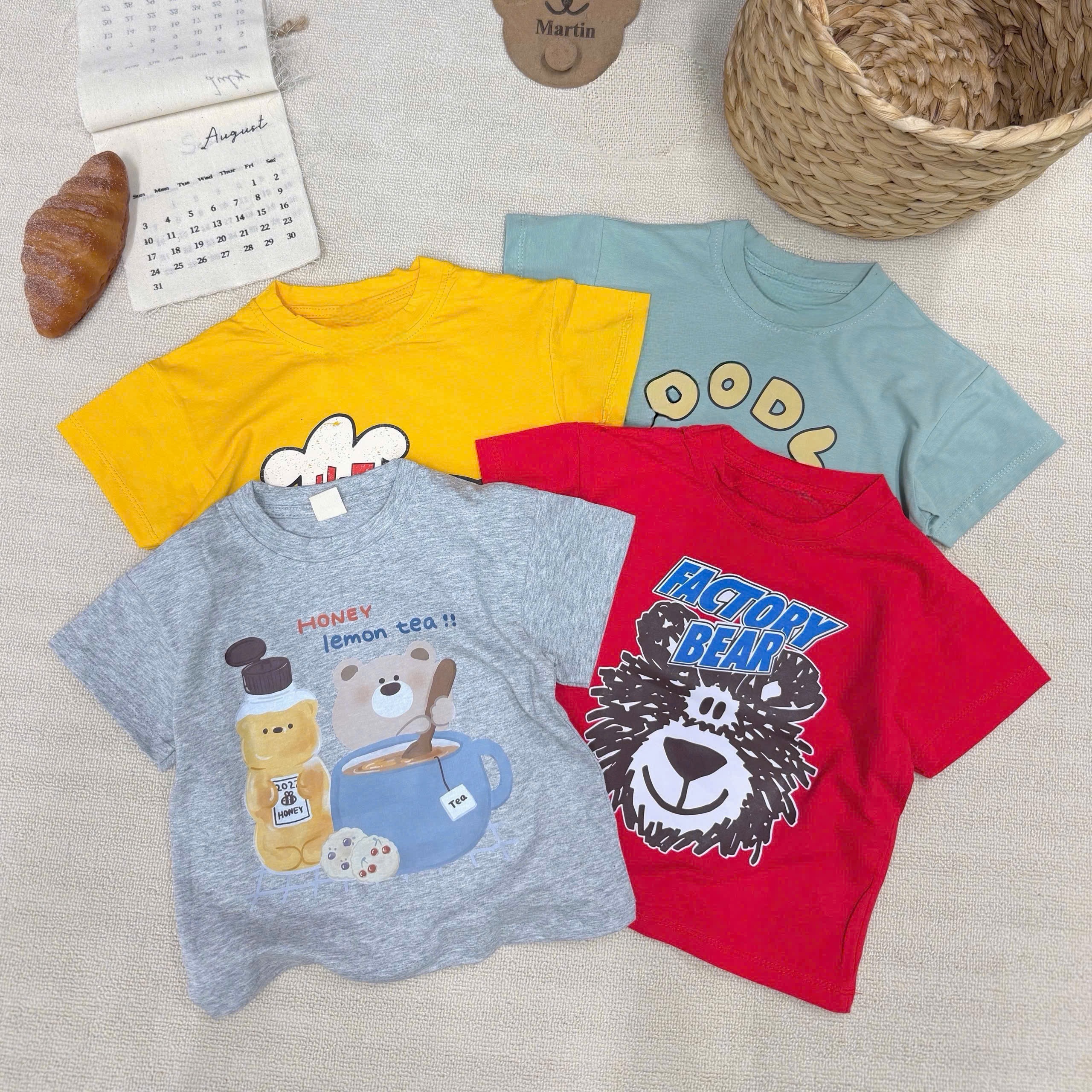 AB893 - SET 4 ÁO BÉ TRAI CỘC HÌNH THÚ đỏ vàng xanh xám