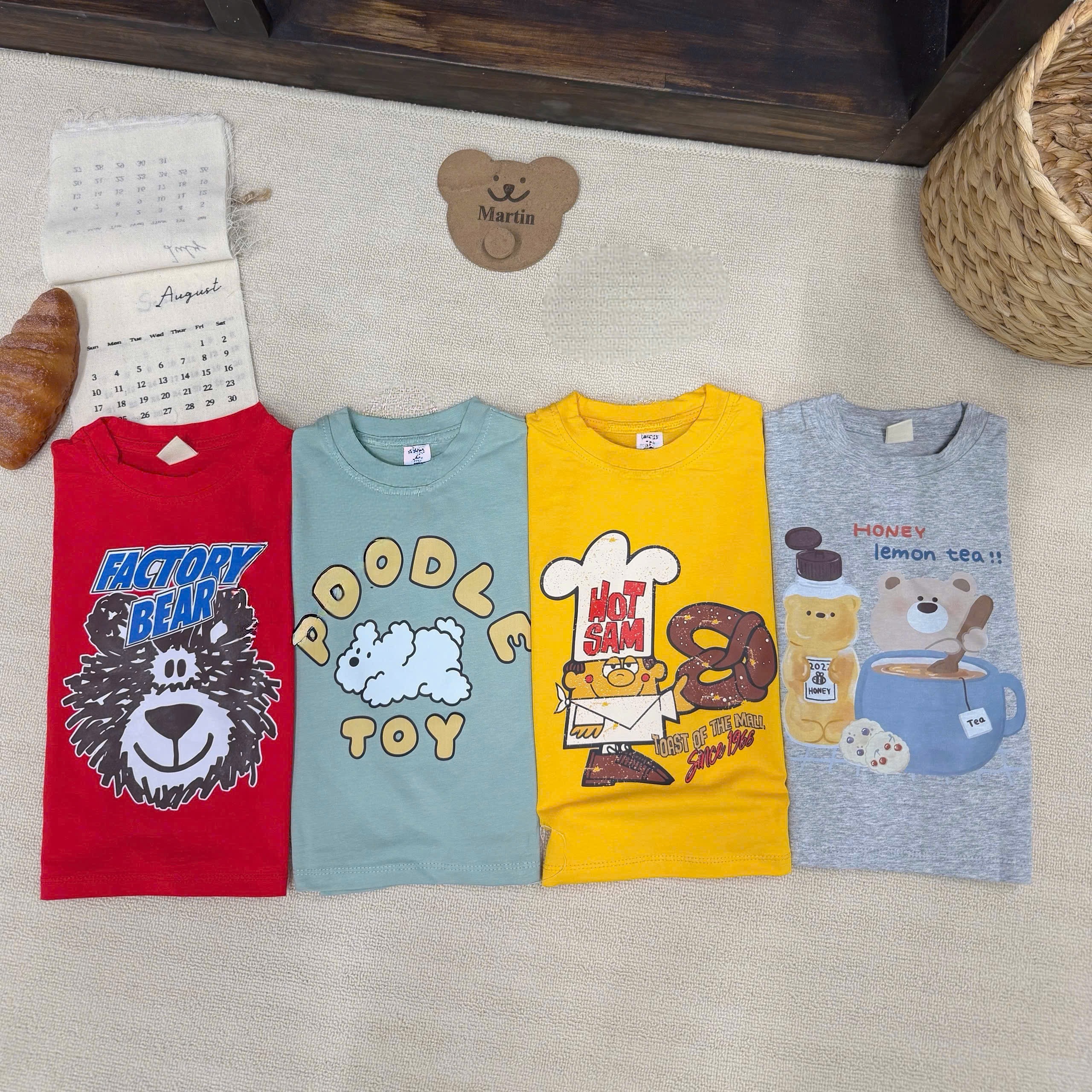 AB893 - SET 4 ÁO BÉ TRAI CỘC HÌNH THÚ đỏ vàng xanh xám