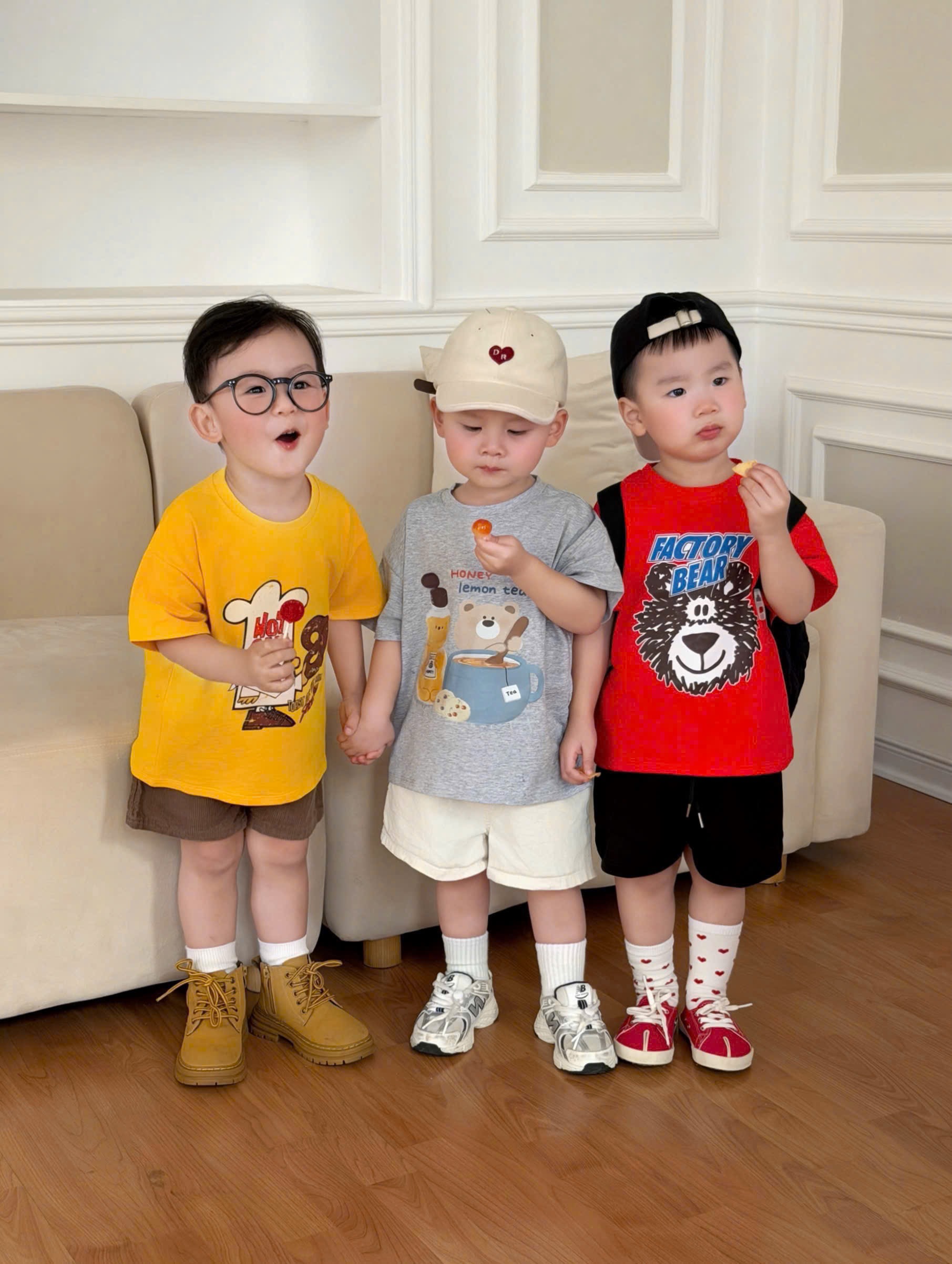 AB893 - SET 4 ÁO BÉ TRAI CỘC HÌNH THÚ đỏ vàng xanh xám
