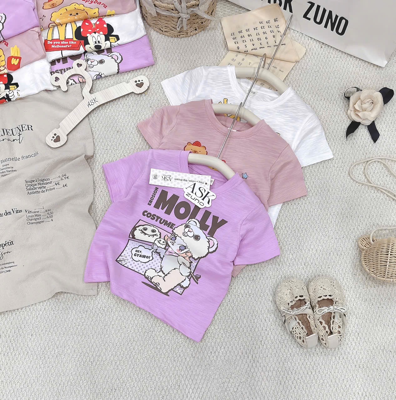 AB901 - SET 3 ÁO BÉ GÁI XƯỢC MICKEY tím hồng trắng