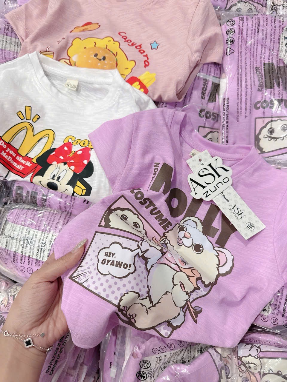 AB901 - SET 3 ÁO BÉ GÁI XƯỢC MICKEY tím hồng trắng