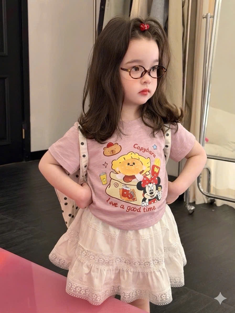 AB901 - SET 3 ÁO BÉ GÁI XƯỢC MICKEY tím hồng trắng