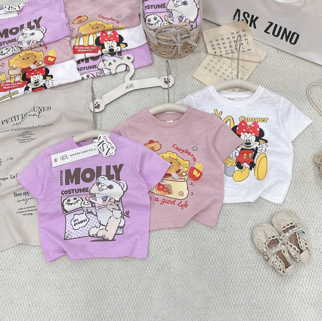 AB901 - SET 3 ÁO BÉ GÁI XƯỢC MICKEY tím hồng trắng