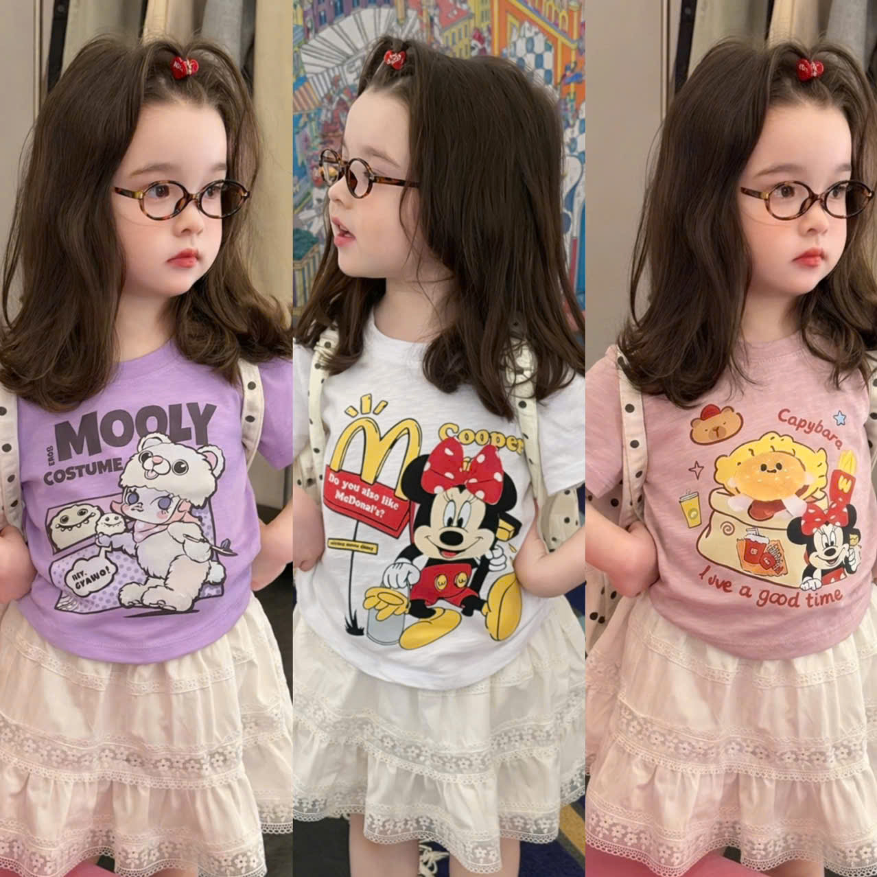 AB901 - SET 3 ÁO BÉ GÁI XƯỢC MICKEY tím hồng trắng
