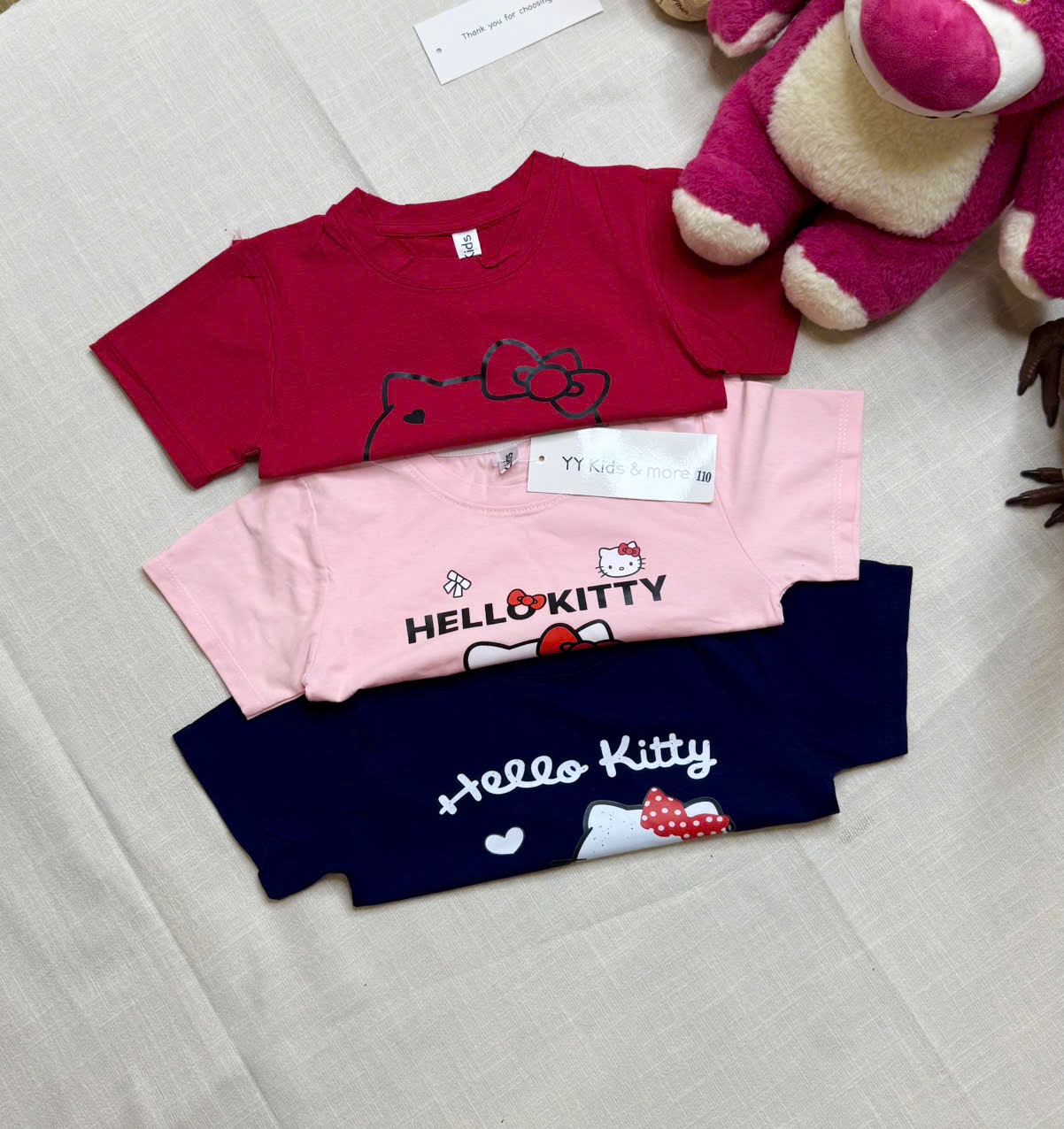 AB902 - SET 3 ÁO BÉ GÁI CỘC TAY HELLO KITTY than đỏ hồng