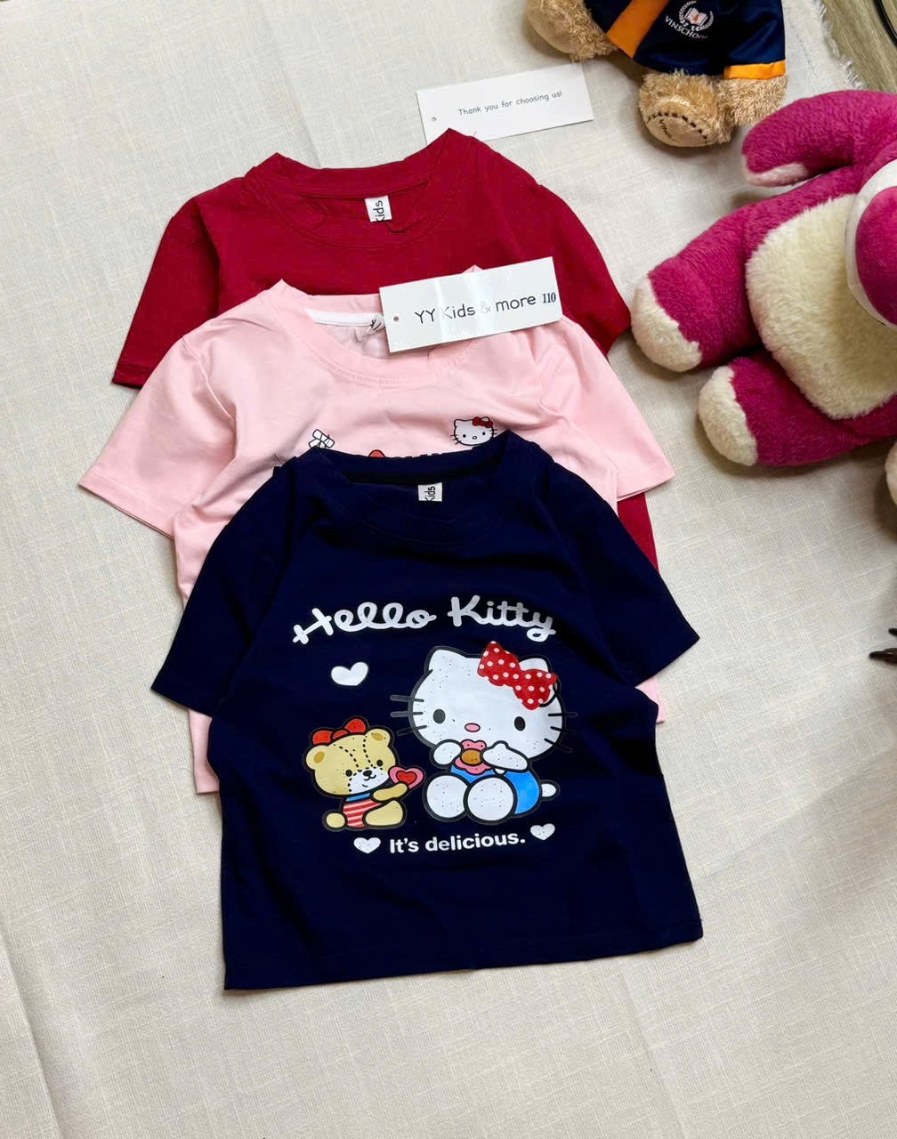 AB902 - SET 3 ÁO BÉ GÁI CỘC TAY HELLO KITTY than đỏ hồng