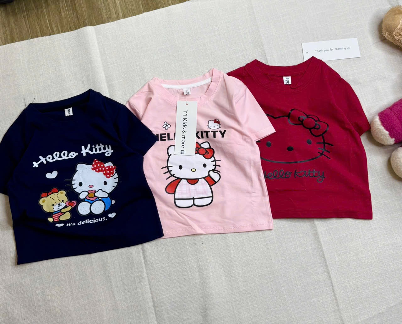 AB902 - SET 3 ÁO BÉ GÁI CỘC TAY HELLO KITTY than đỏ hồng