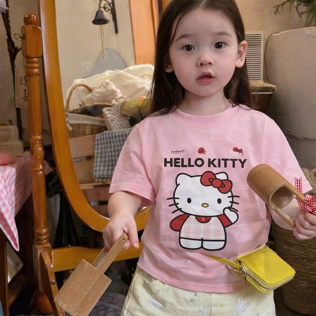 AB902 - SET 3 ÁO BÉ GÁI CỘC TAY HELLO KITTY than đỏ hồng