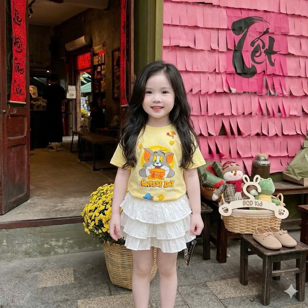 AB904 - ÁO PHÔNG ĐÔI MẸ BÉ VÀNG TOM JERRY CHEESE DAY