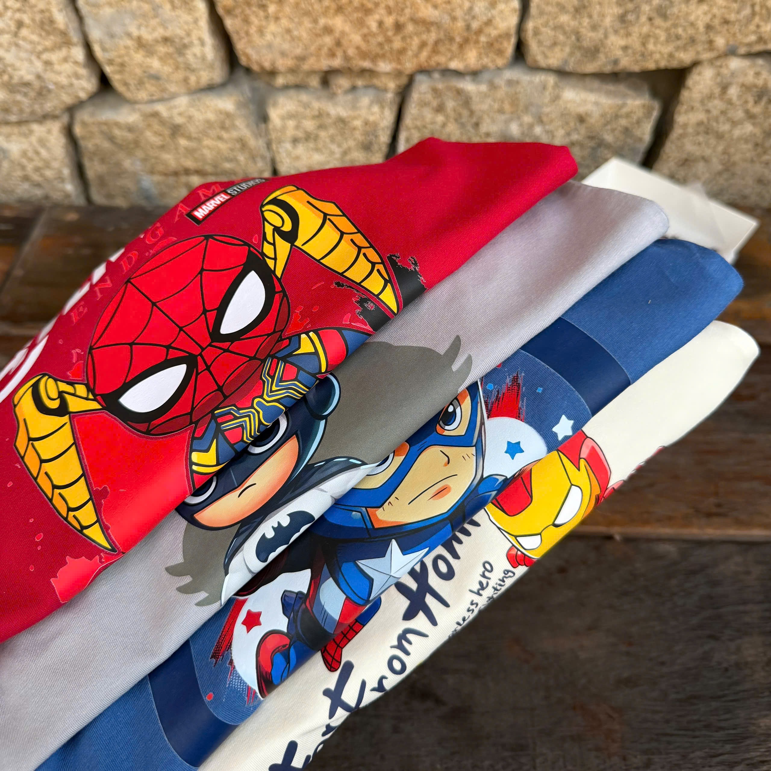 AB906 - SET 4 ÁO PHÔNG BÉ TRAI SIÊU NHÂN xanh dương đỏ xám be