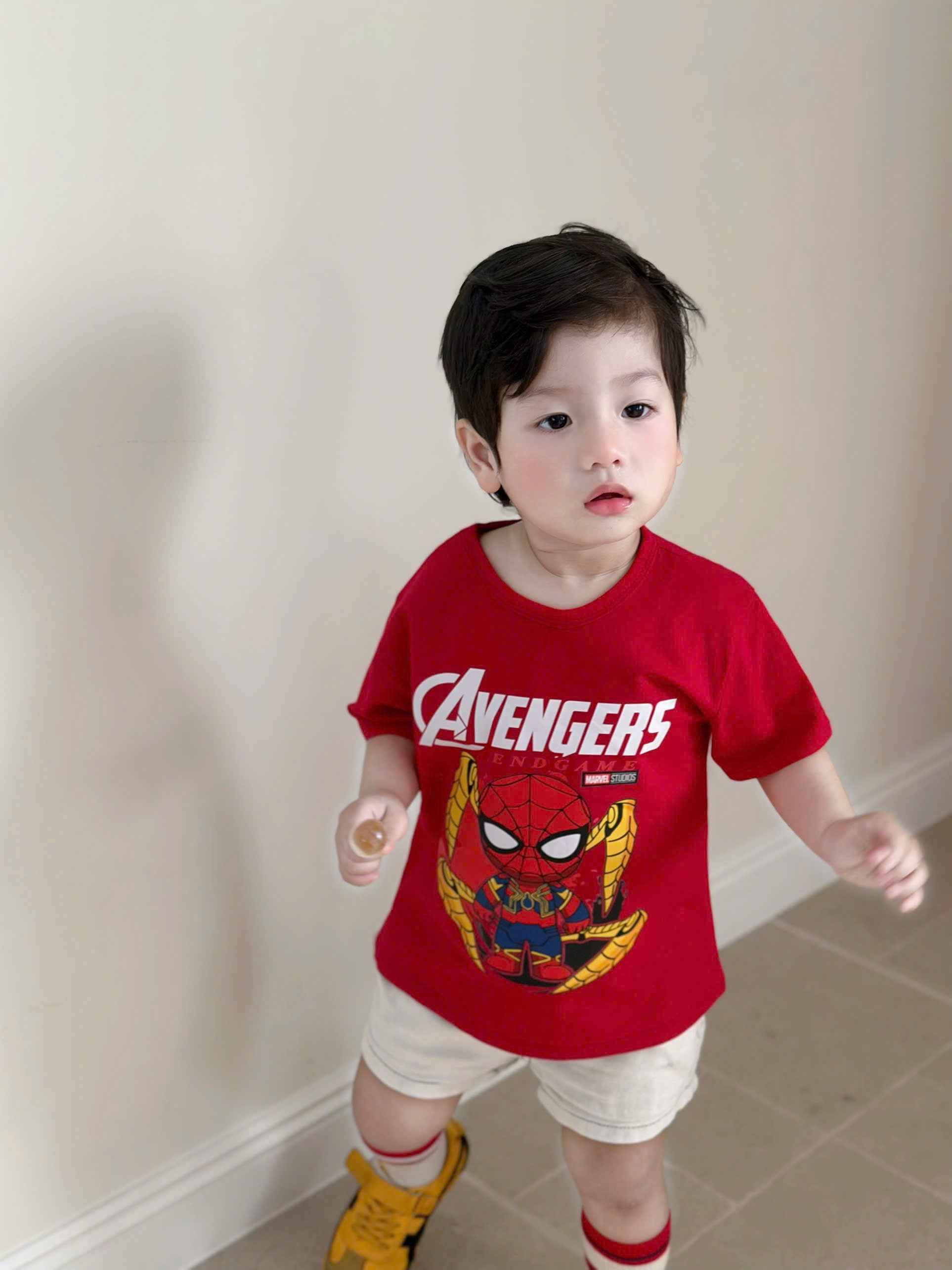 AB906 - SET 4 ÁO PHÔNG BÉ TRAI SIÊU NHÂN xanh dương đỏ xám be