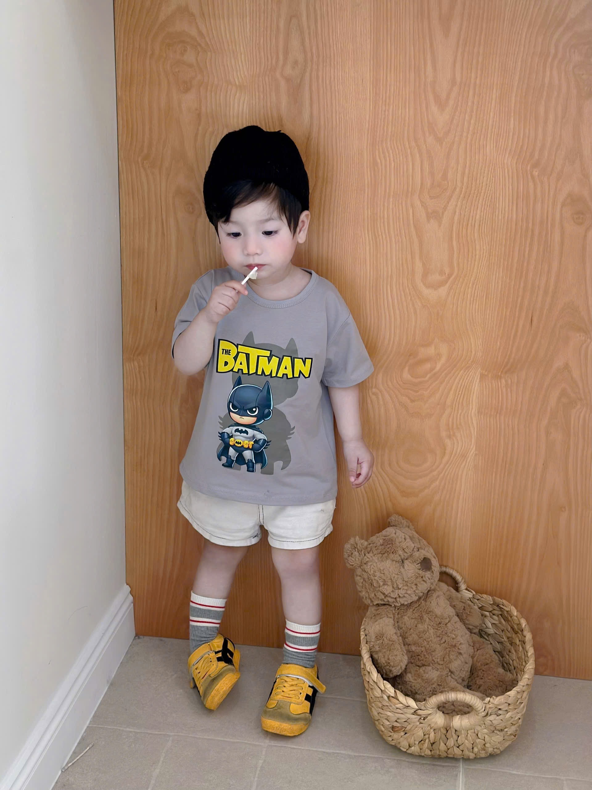 AB906 - SET 4 ÁO PHÔNG BÉ TRAI SIÊU NHÂN xanh dương đỏ xám be