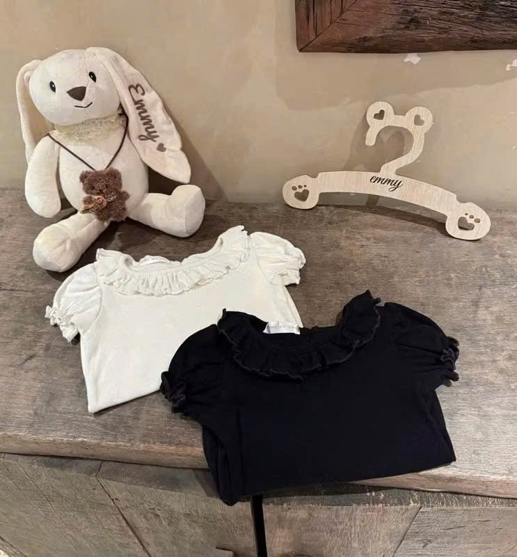 AB908 - SET 2 ÁO BÉ GÁI LEN TĂM CỔ BÈO đen trắng
