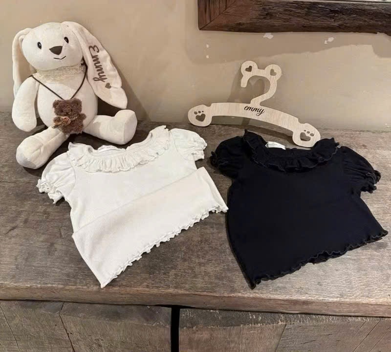 AB908 - SET 2 ÁO BÉ GÁI LEN TĂM CỔ BÈO đen trắng