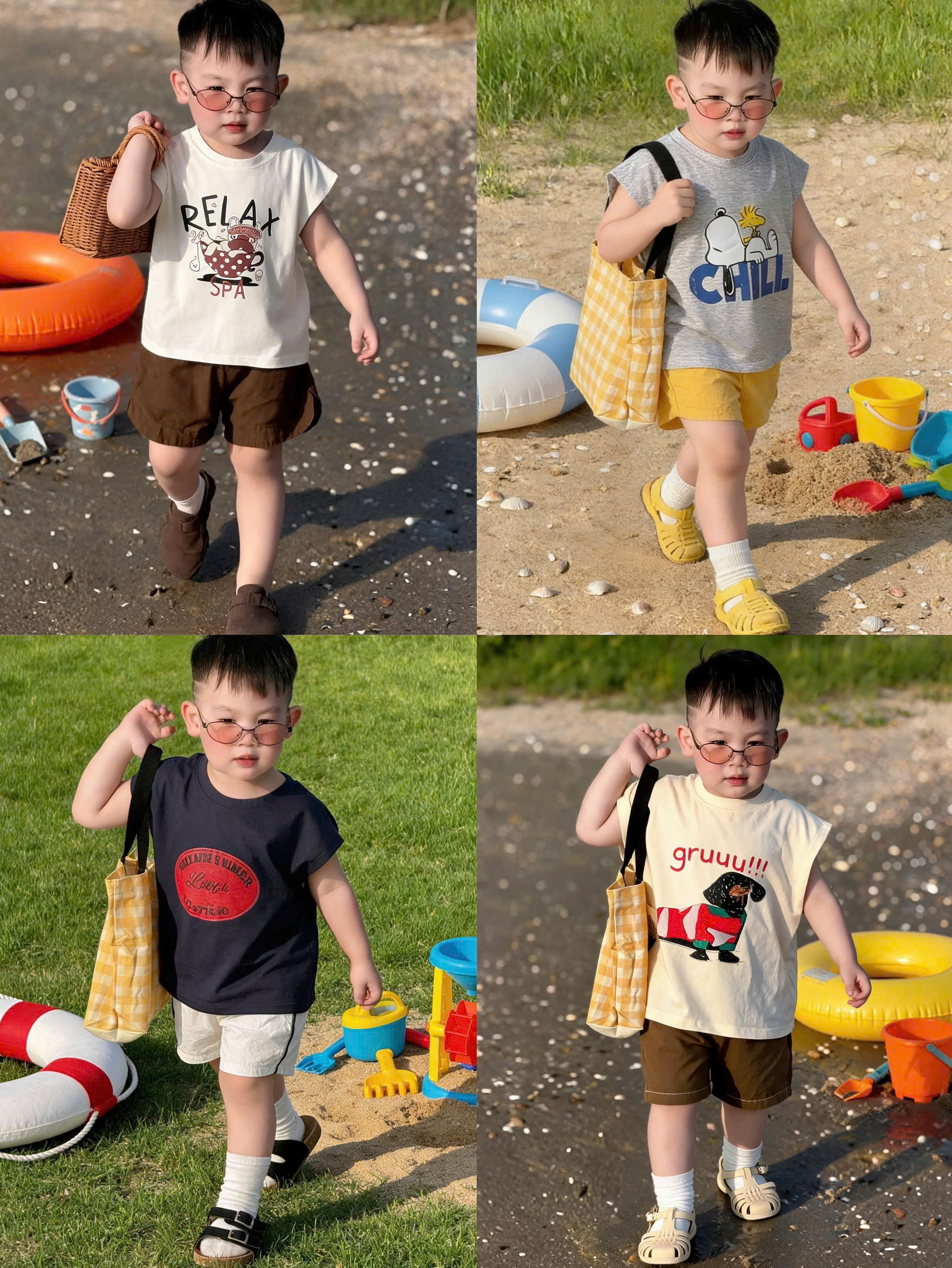 AB921 - SET 4 ÁO BÉ TRAI BA LỖ SUMMER RELAX