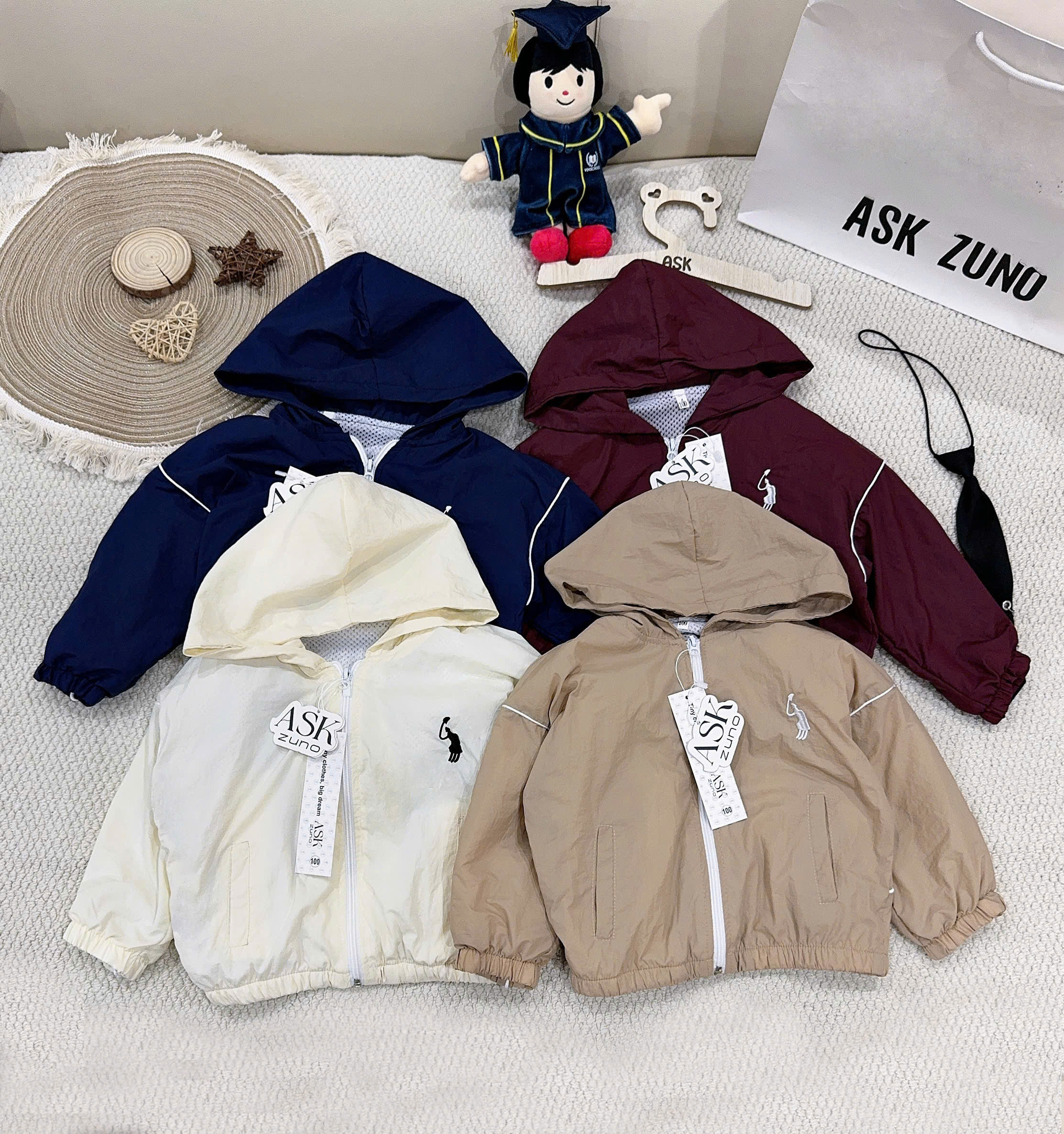 AB926 - ÁO KHOÁC GIÓ BÉ TRAI MŨ LIỀN KỊ SĨ LÓT LƯỚI