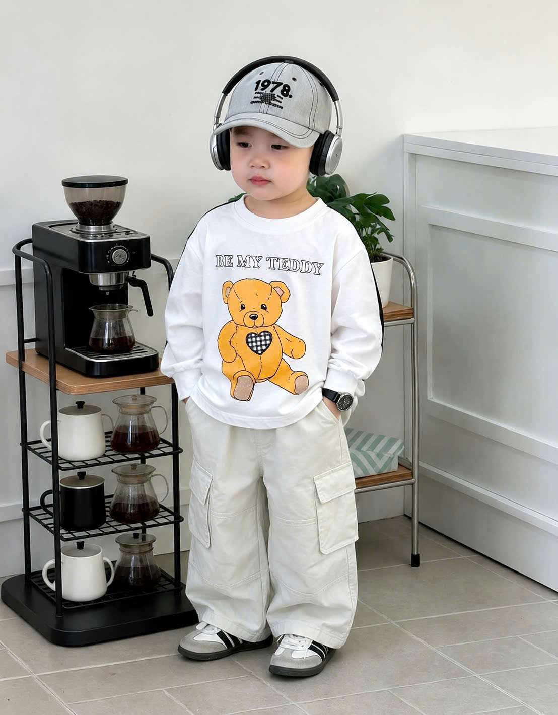 AB934 - SET 3 ÁO BÉ TRAI DÀI TAY THUN GIẤY GẤU CHÓ TINY kẻ trắng