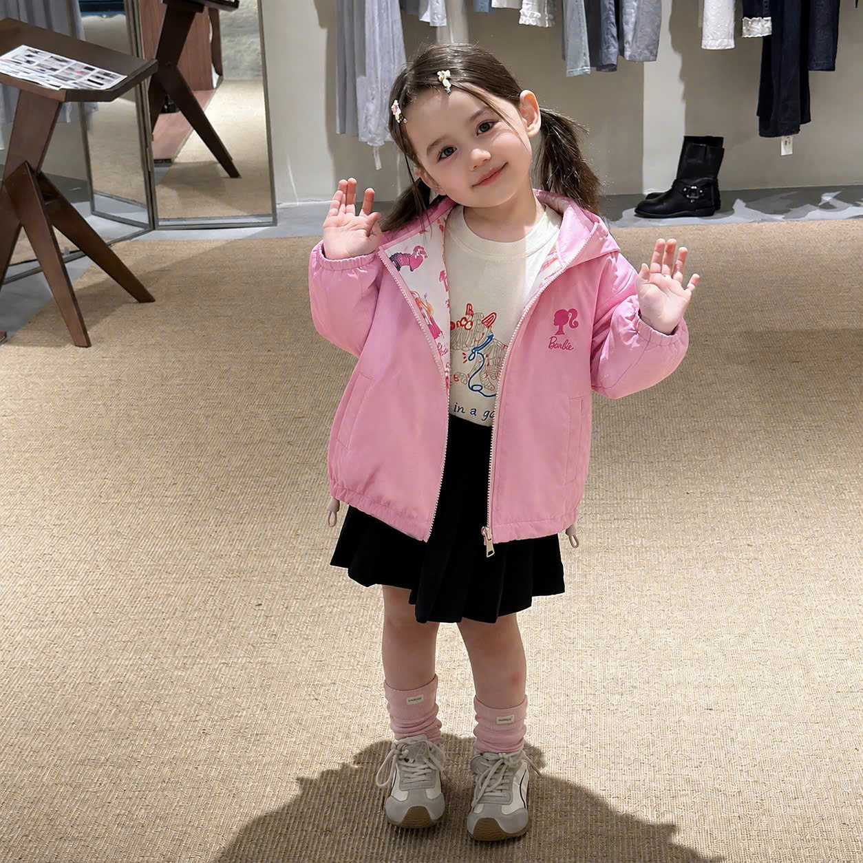 AB950 - ÁO KHOÁC GIÓ BÉ GÁI HỒNG 2 MẶT Barbie