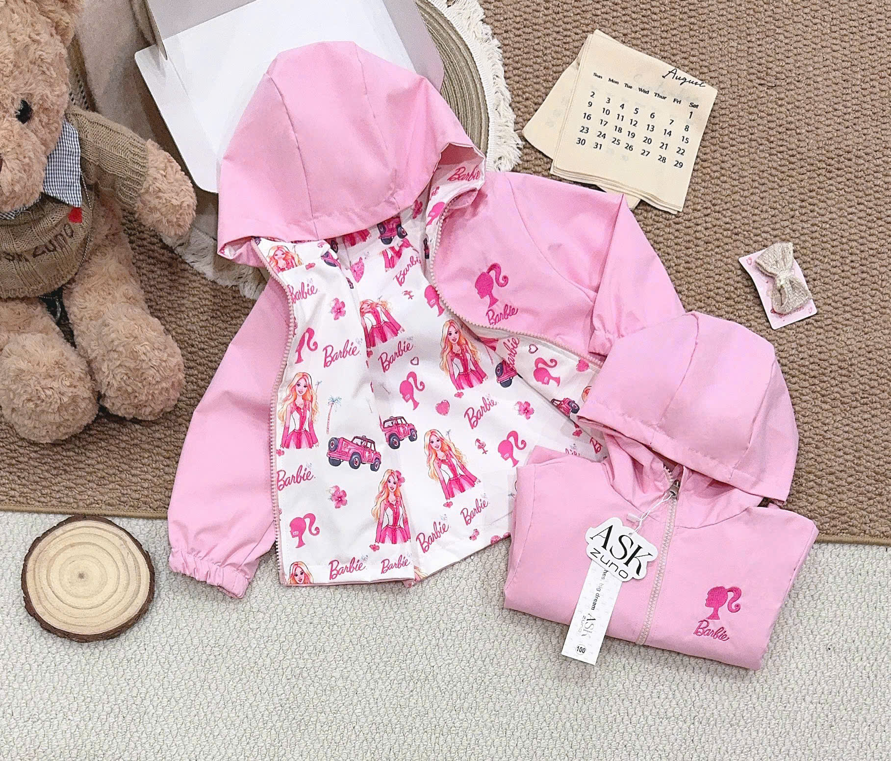 AB950 - ÁO KHOÁC GIÓ BÉ GÁI HỒNG 2 MẶT Barbie