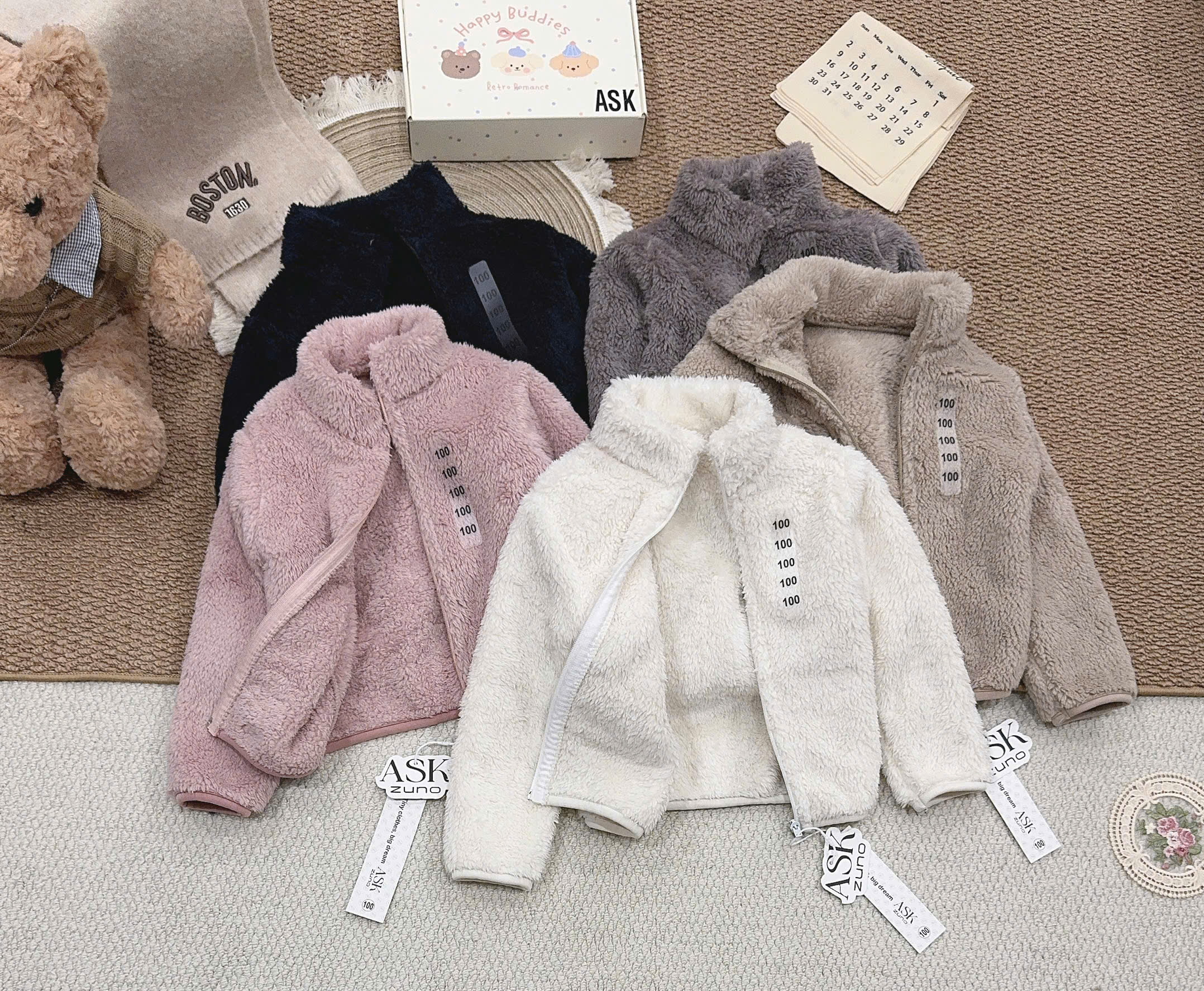 (chờ) AB966 - ÁO KHOÁC LÔNG CỪU CHO BÉ CỔ TRỤ KHÓA