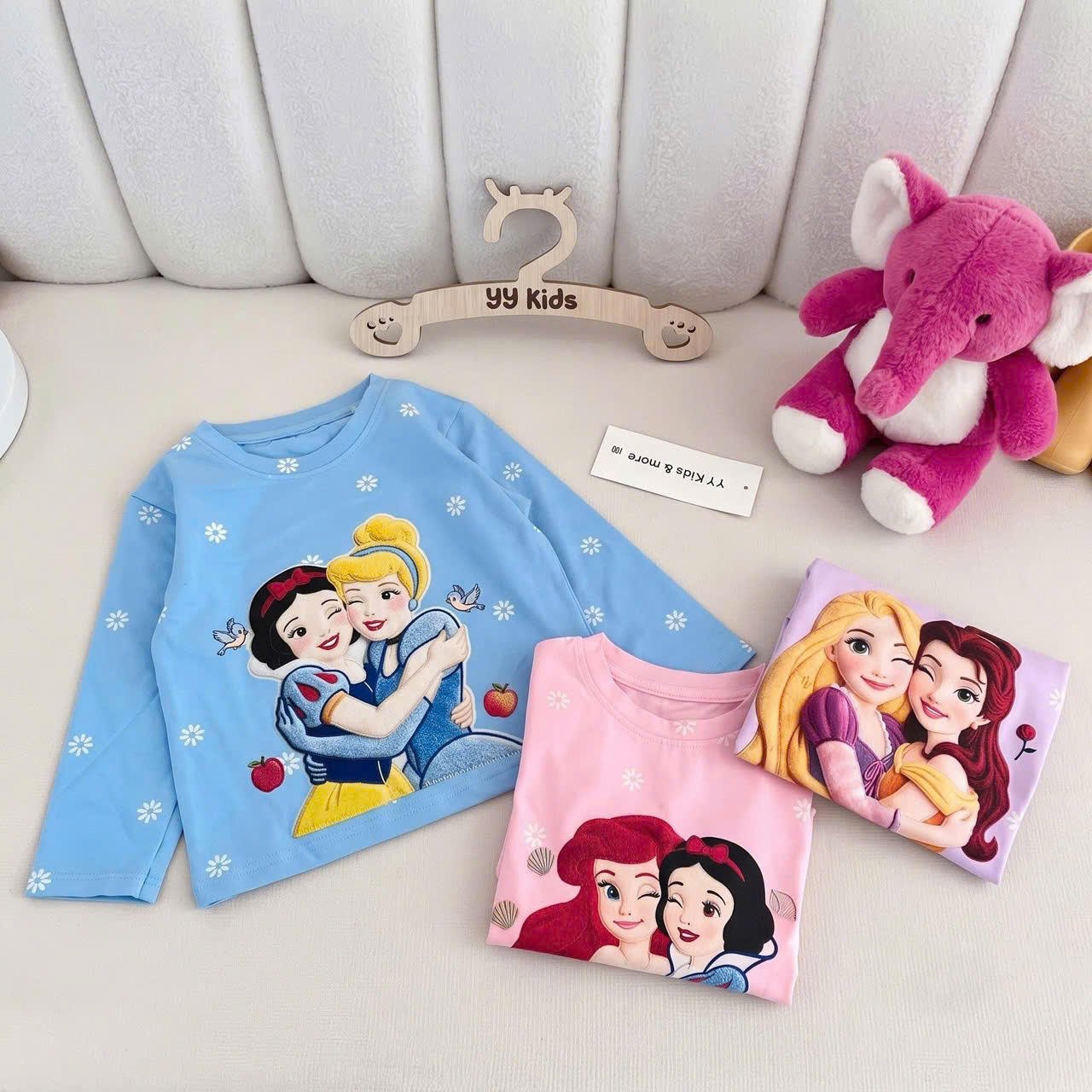 AB981 - SET 3 ÁO BÉ GÁI DÀI TAY COTTON CÔNG CHÚA xanh tím hồng