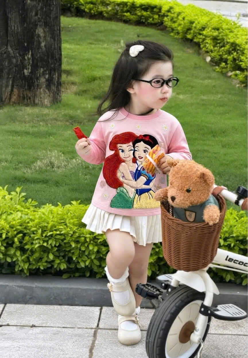 AB981 - SET 3 ÁO BÉ GÁI DÀI TAY COTTON CÔNG CHÚA xanh tím hồng