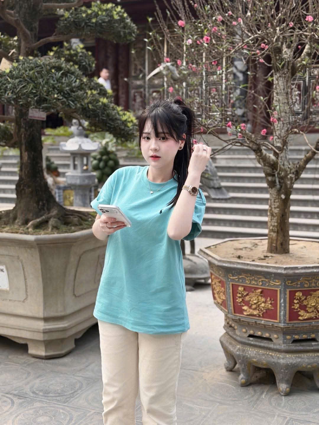 ANU366 - ÁO PHÔNG NỮ XANH NGỌC THÊU KỊ SĨ