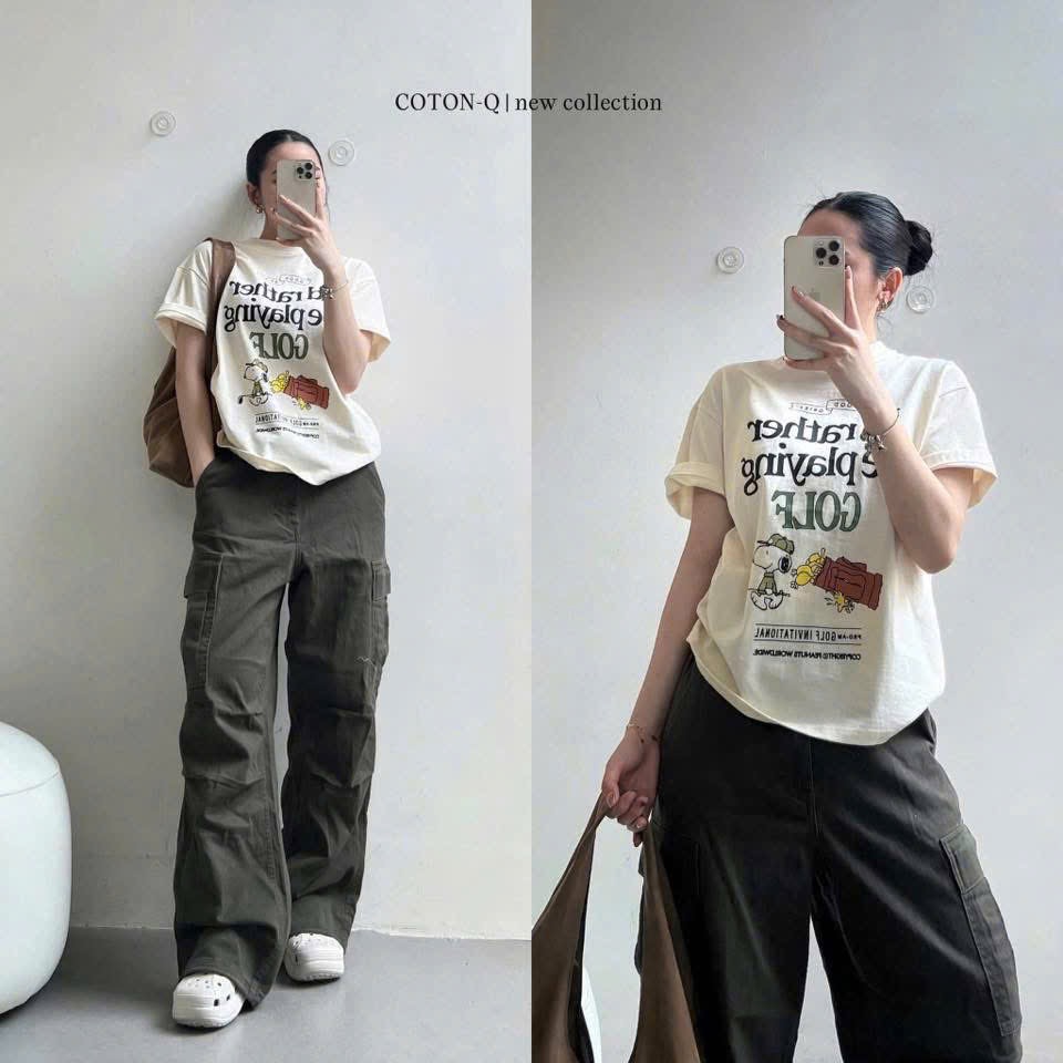 ANU373 - ÁO PHÔNG NỮ MÀU BE CHÓ rather GOLF